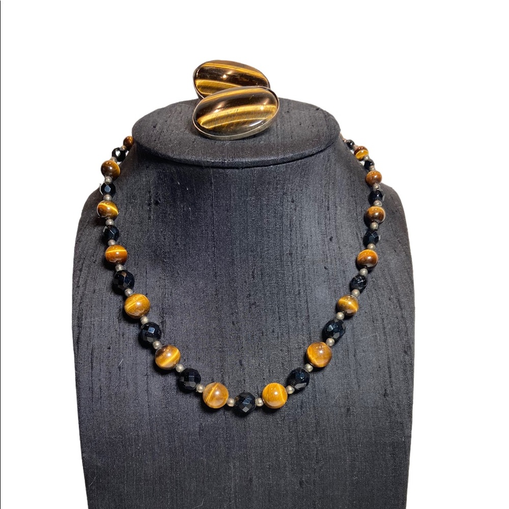 Coordinating Tiger’s Eye Beaded Necklace and Sterling Silver Earrings